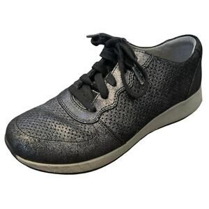 Dansko Christina Metallic Pewter White Perforated Casual Sneakers 37 6.5- 7